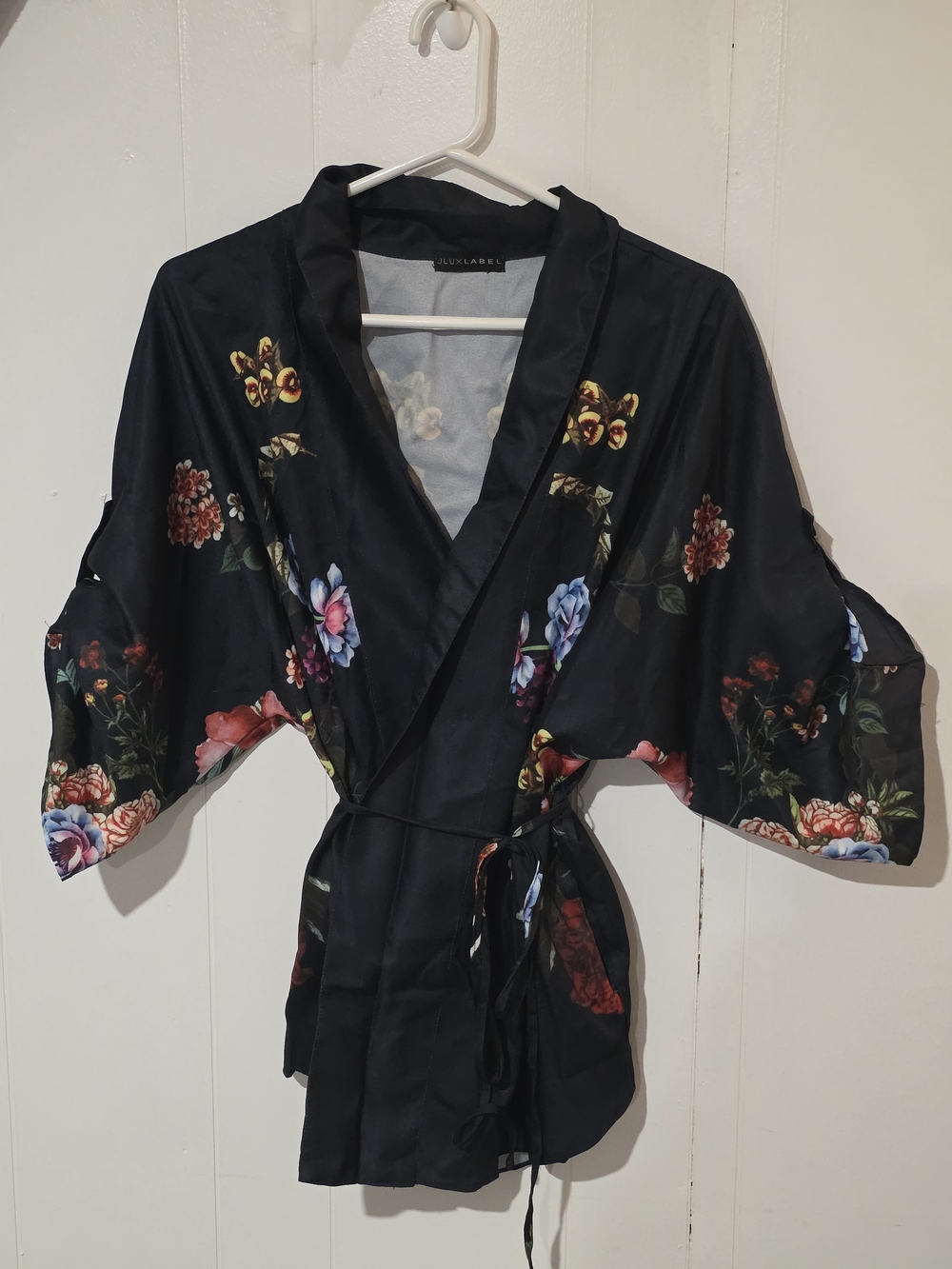 JLUXLABEL Navy Floral Short Kimono